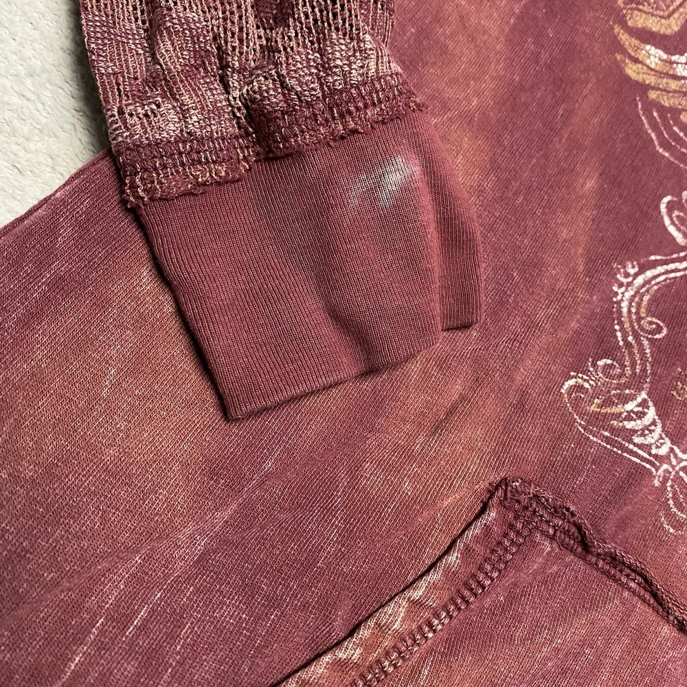 Affliction Hoodie Womens Large Maroon Lace V Neck Tie Y2K Skull Grunge Flaw Read - Picture 8 of 10